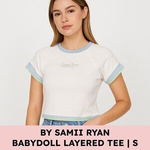 By Samii Ryan Layered Baby Tee French Terry Pastel Raw Hem Y2K Small White